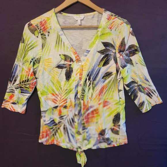 Coral Bay Multicolor Tie-Front Blouse - Picture 1 of 4